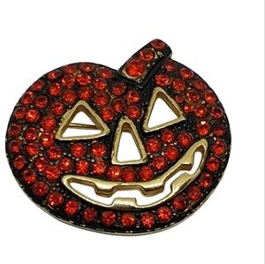 Vintage Orange Rhinestone Jack-O'-Lantern Halloween Brooch Pin